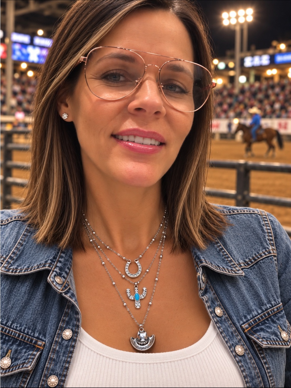 Western-Inspired Layered Silver Necklace Set with Turquoise Accent